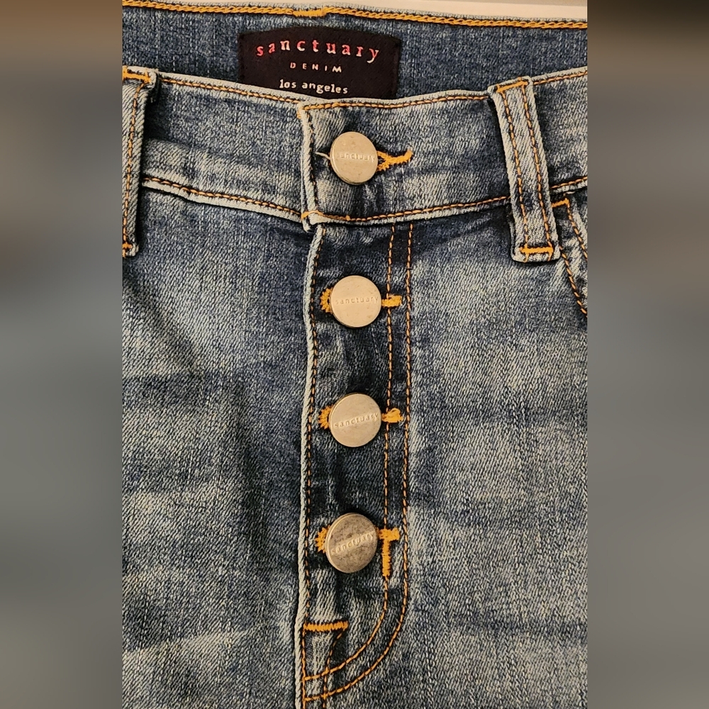 Sanctuary Exposed Fly High Rise Denim Shorts In San Jacinto Wash Size 27 - Picture 4 of 11